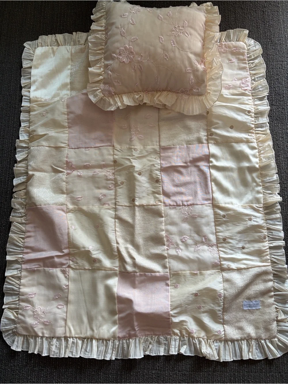 Glenna Jean Ava collection Baby Patchwork Ruffled Crib Blanket - Pink and Cream